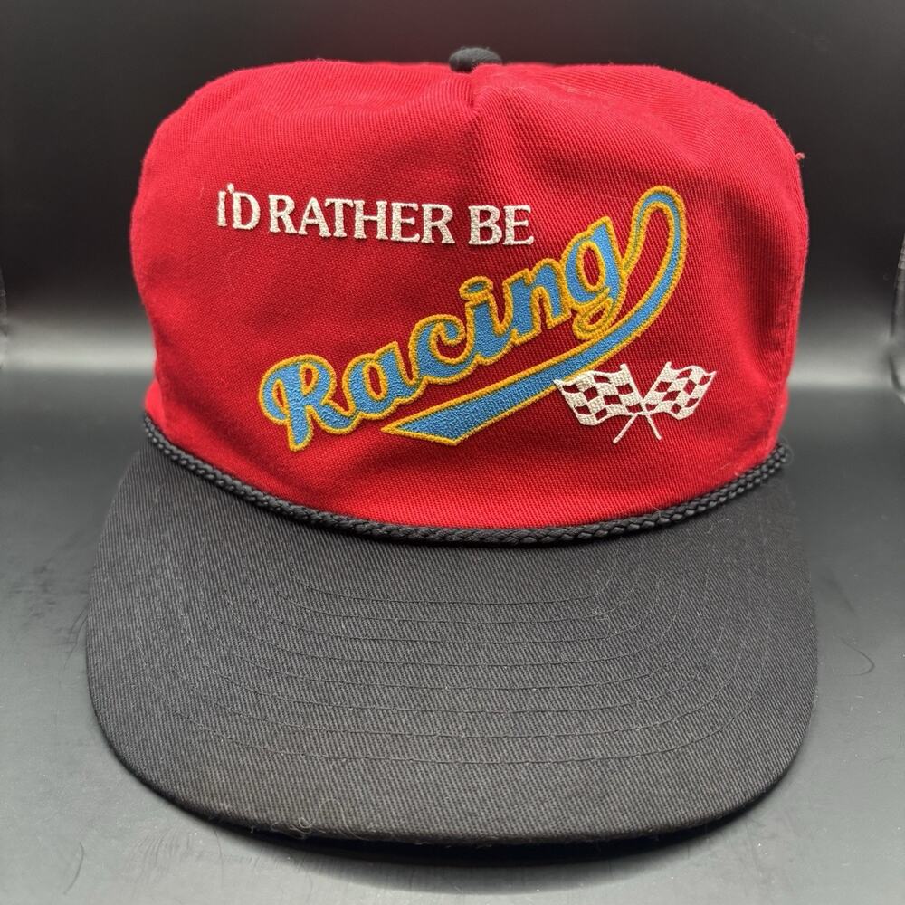 Vintage I'd Rather Be Racing Hat Cap Snap Back Embroidered Trucker Rope braid